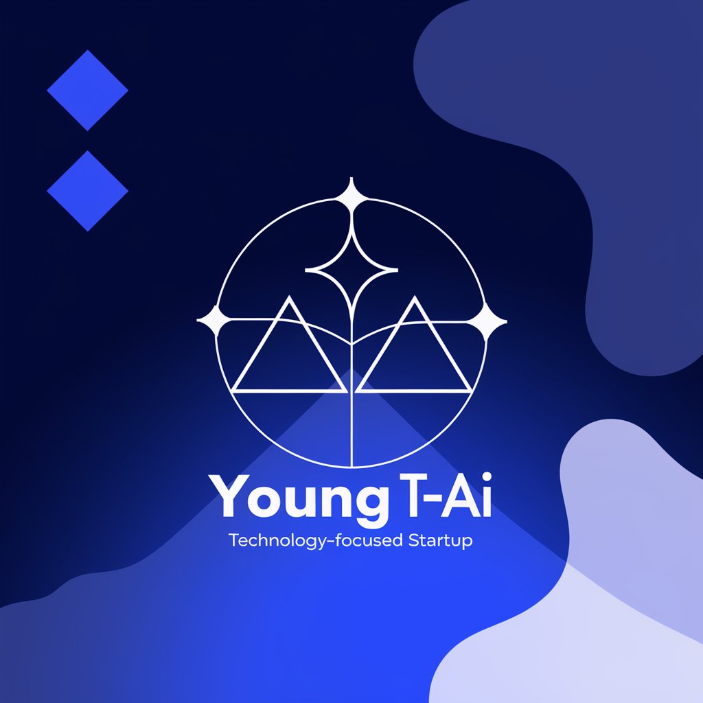 Logo moderno e geométrico em branco, simbolizando equilíbrio e tecnologia, destacado por um fundo azul vibrante com elementos fluidos.